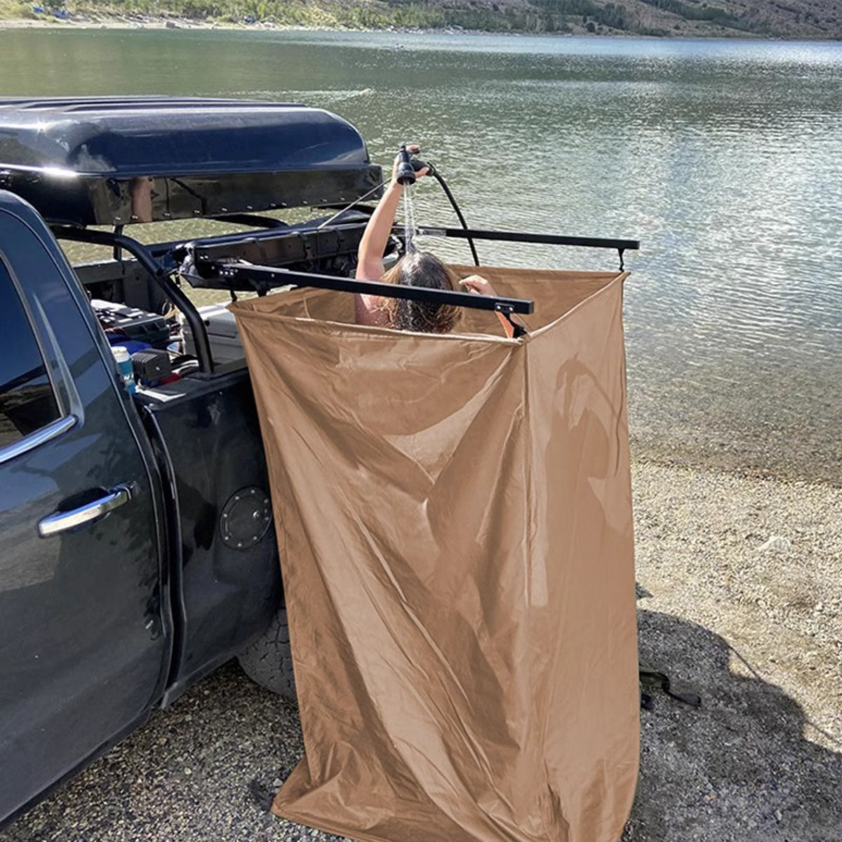 Portable Foldable Overland Car-Mounted Camping Shower Tent – Versatile Needs and with Hanging Loops