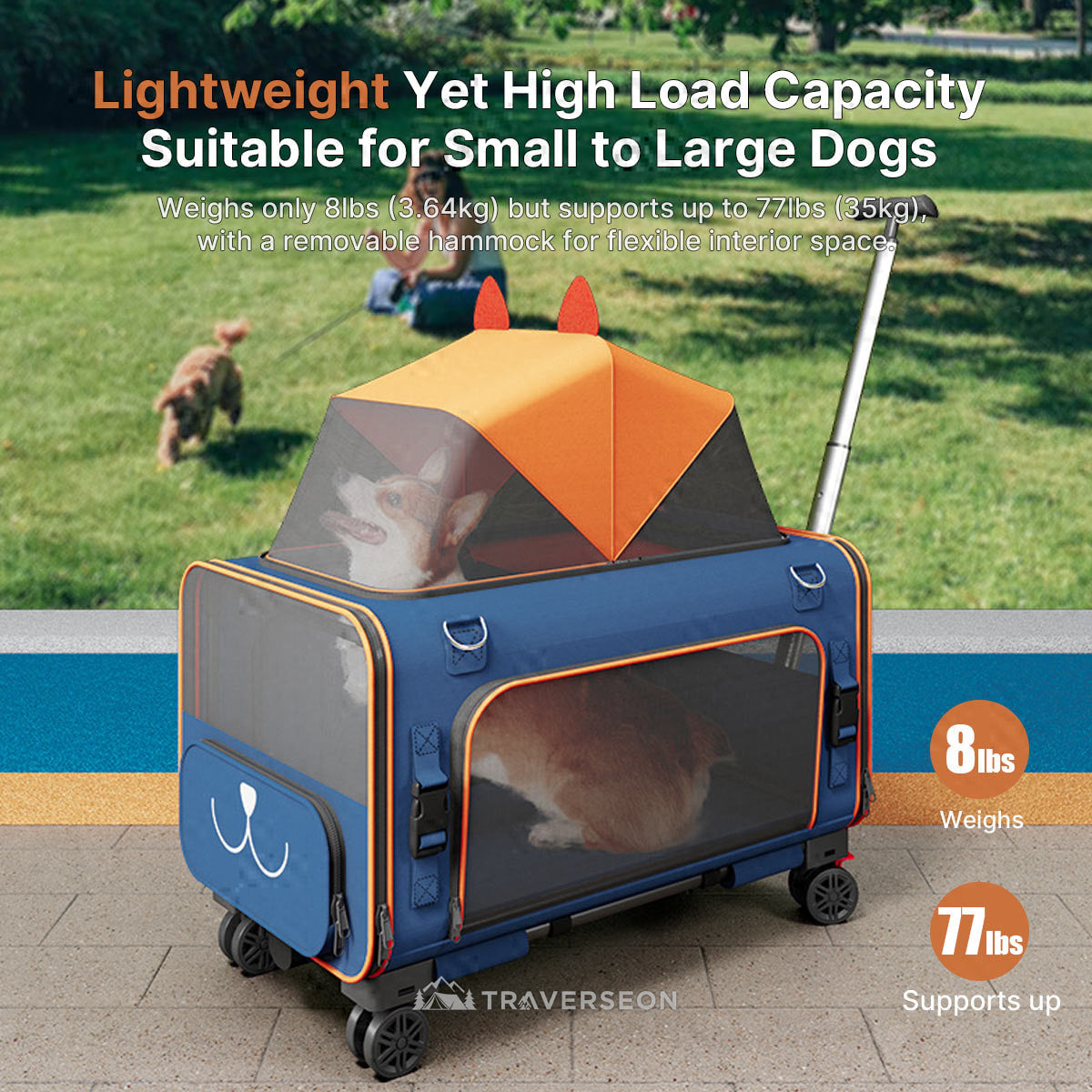 2-in-1 Pet Stroller & Carrier – Foldable Breathable Dog & Cat Travel Cart | Traverseon