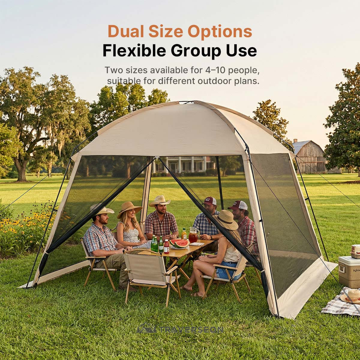 6-10 Person Portable Camping Screen Tent - UV & Bug Proof Canopy Shelter | Traverseon