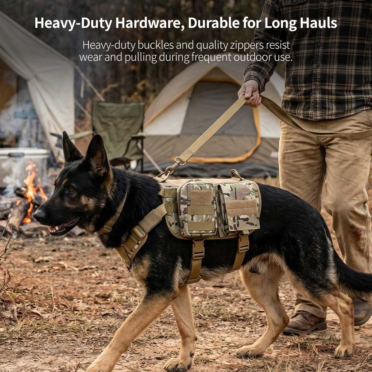 Tactical Dog Vest Harness – Adjustable, Pouches, Handle, for Hiking Training | Traverseon