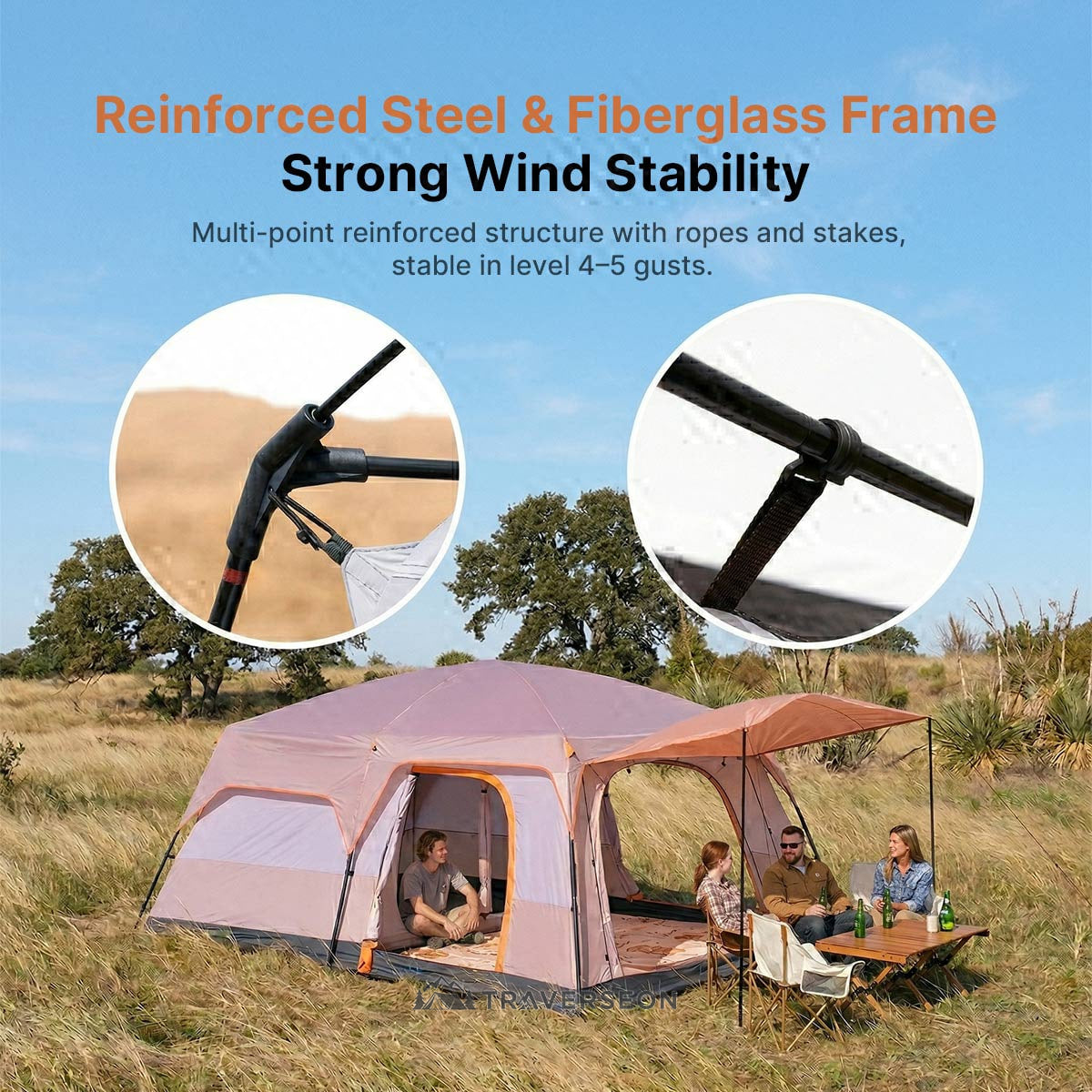 12 Person Family Camping Tent – 14.1 × 10 ft, 3-Room Waterproof | Traverseon