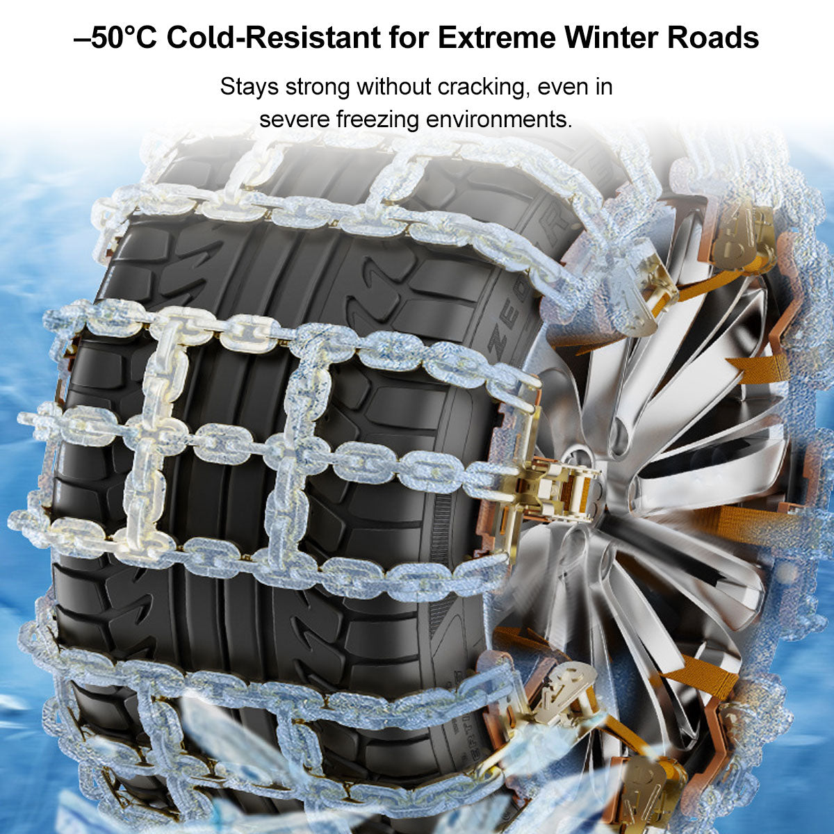Snow Chains for Car Tires – Alloy Grid, Jack-Free Install | Traverseon