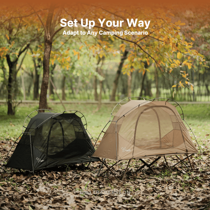 1 Person Cot Tent – 190 × 65 cm Off-Ground Camping Bivy Shelter | Traverseon
