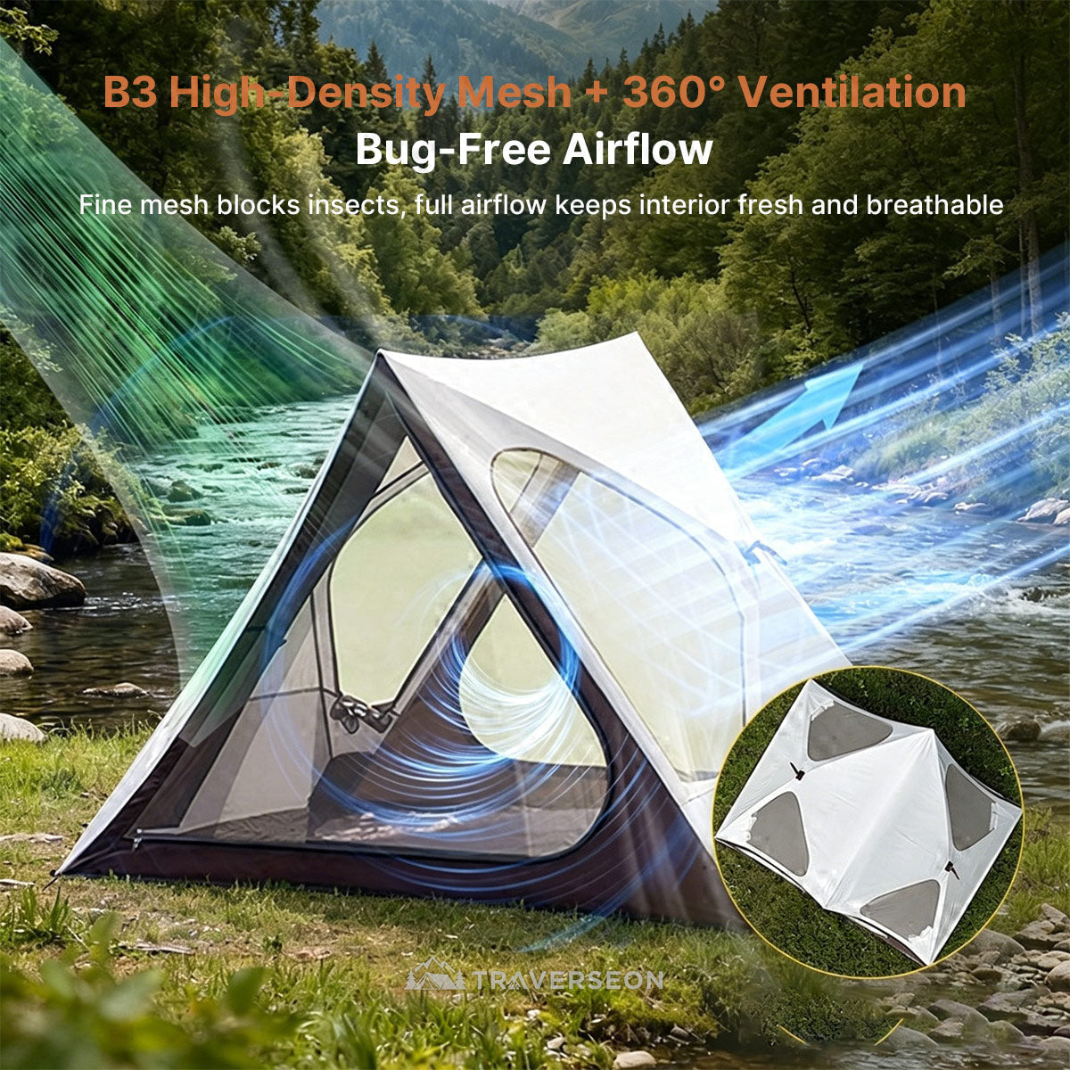2-3 Person Pop Up Tent - UV Waterproof Triangle for Camping Beach Hiking | Traverseon