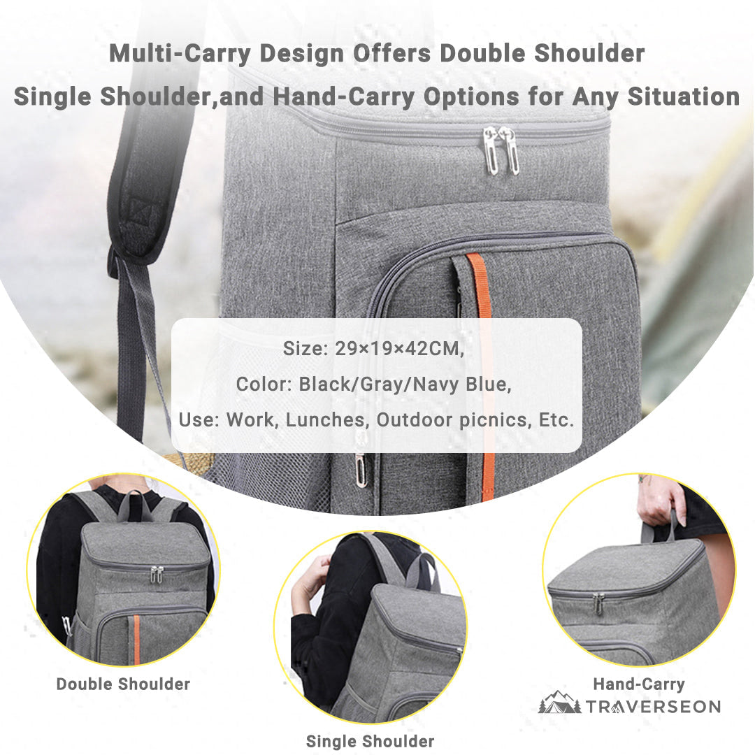 24L Insulated Cooler Backpack – 4H Warm 8H Cold for Camping & Beach|Traverseon
