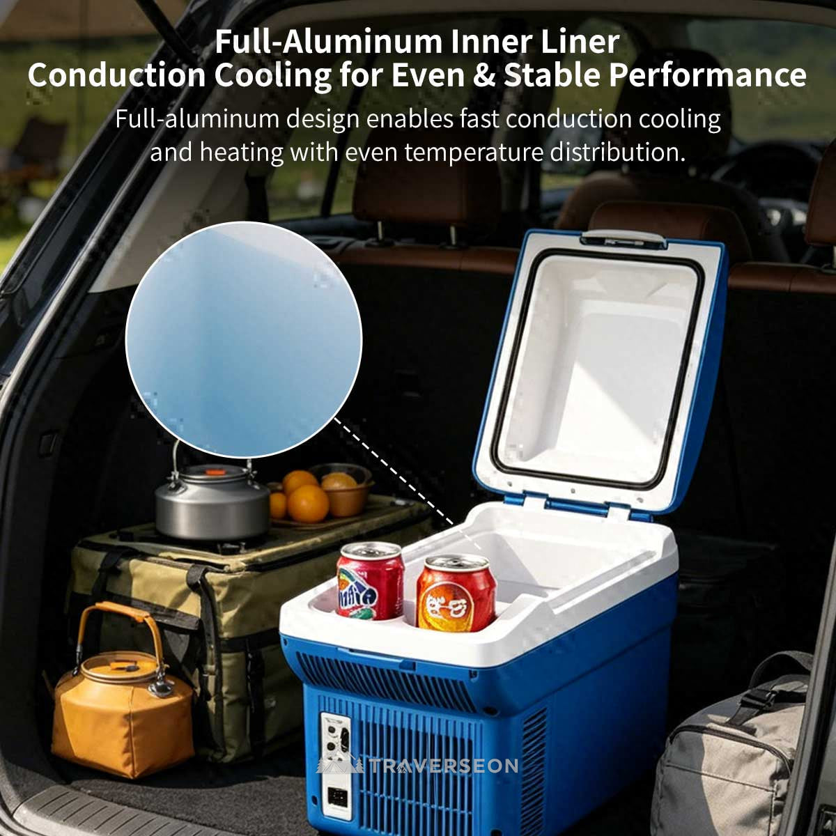 12V Portable Car Cooler & Warmer – 8L Quiet 33dB for Car Camping | Traverseon