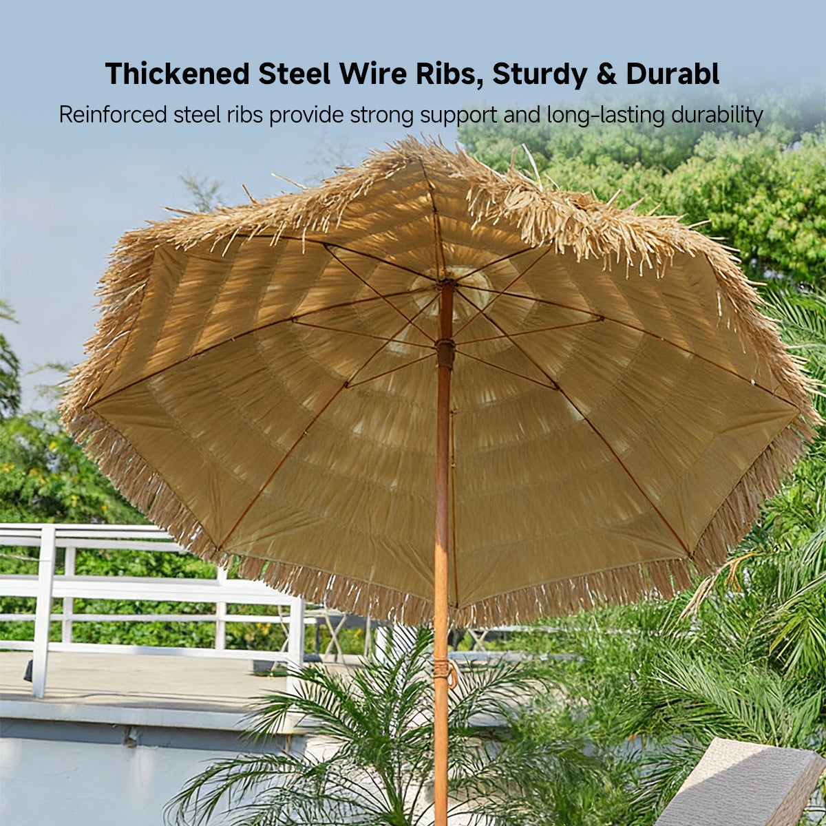 Straw Patio Umbrella – 2M/2.4M DoubleTop Anti-Pinch Tiltable Waterproof Deck Backyard Pool Garden | Traverseon