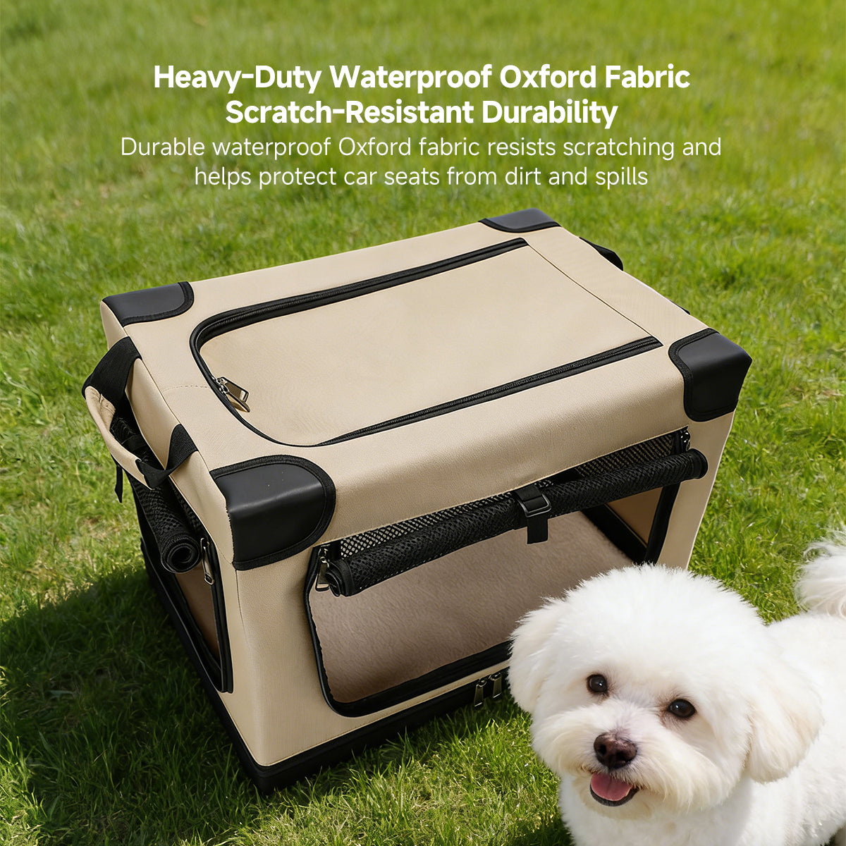 Foldable Soft Dog Crate - 3 Sizes Reinforced Frame Waterproof Oxford Crate for Car Trips & Indoor Storage | Traverseon