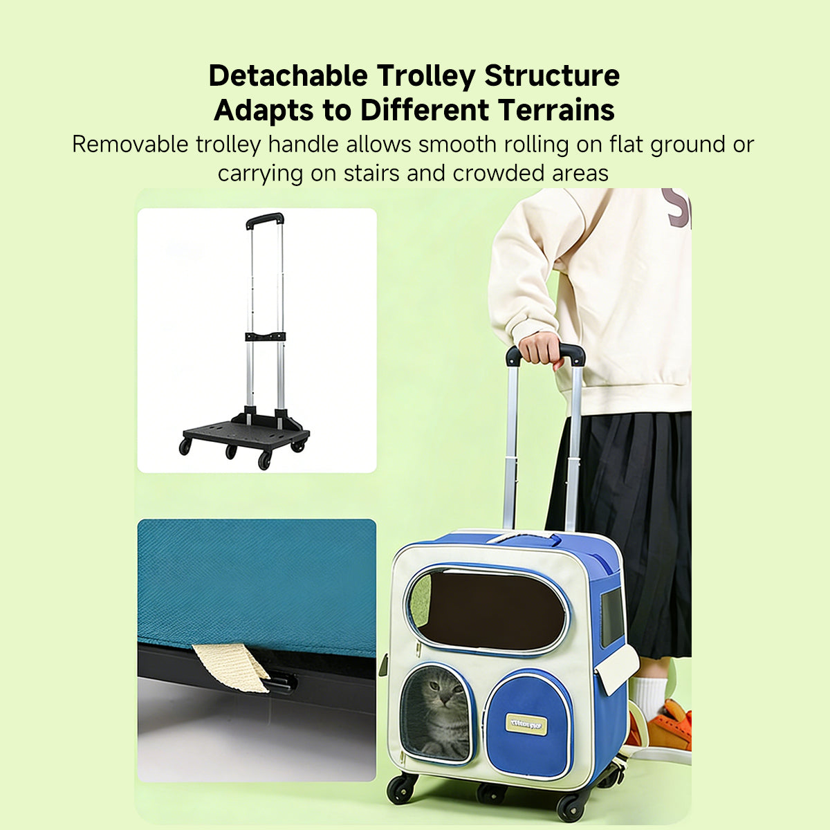 3-in-1 Detachable Lightweight Pet Rolling Carrier - Travel Bag for Cats & Dogs Up to 18 lbs | Traverseon