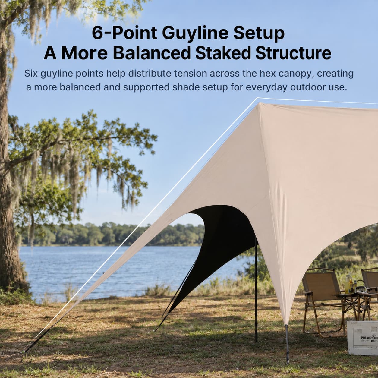 Large Hex Camping Tarp Shelter – UPF50+ 301 sq ft Sun Shade Canopy | Traverseon