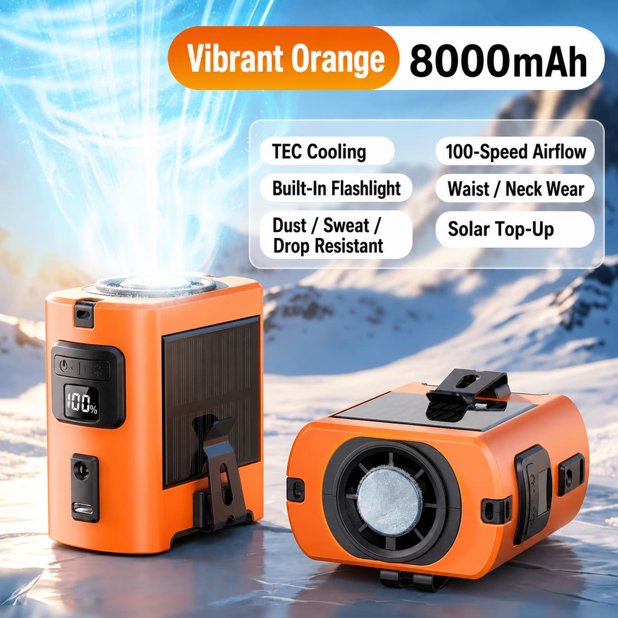 Solar Recharge Waist Fan – 8000mAh TEC Cooling Fan | Traverseon
