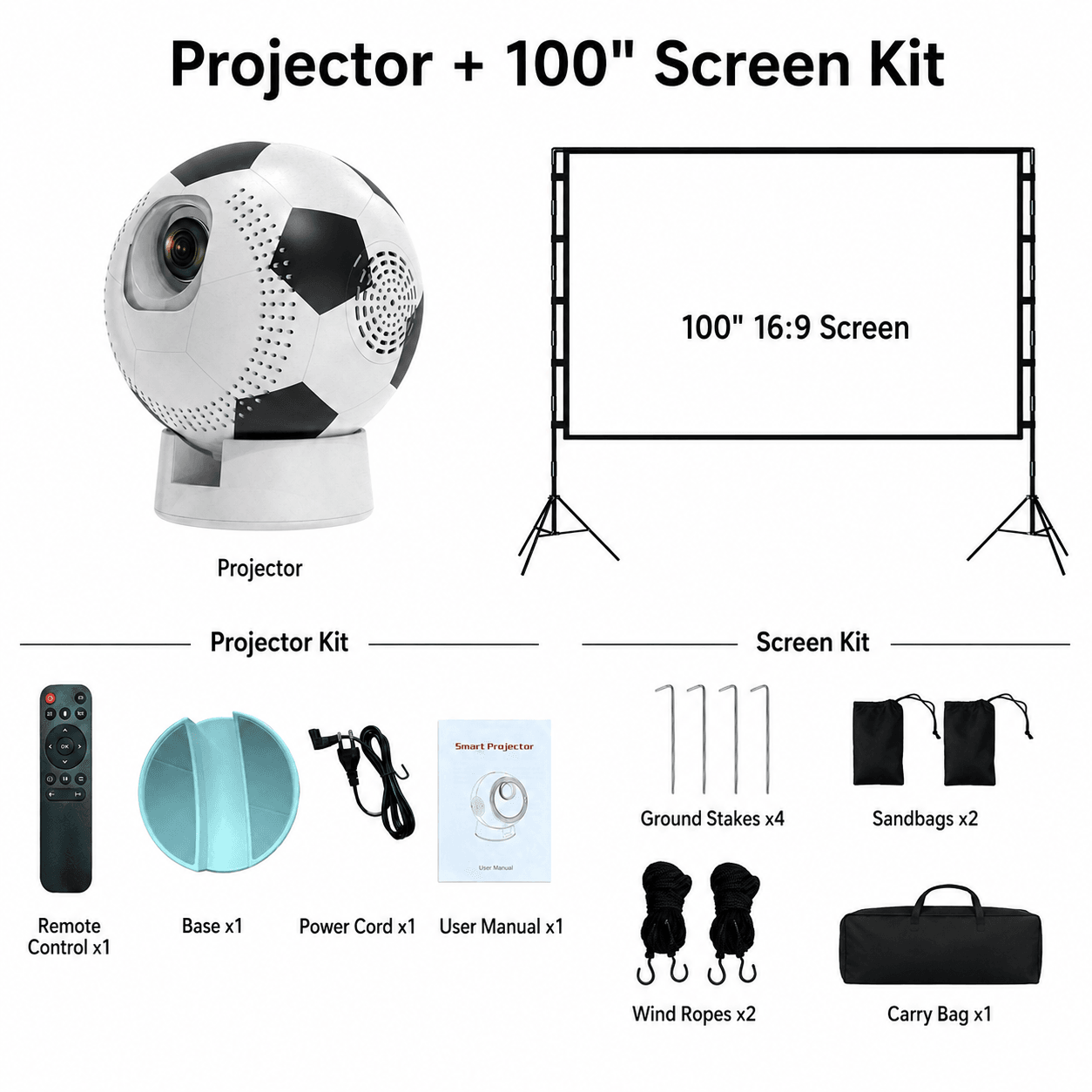 Soccer-Shaped Smart Projector – 360° WiFi6 Home Theater | Traverseon