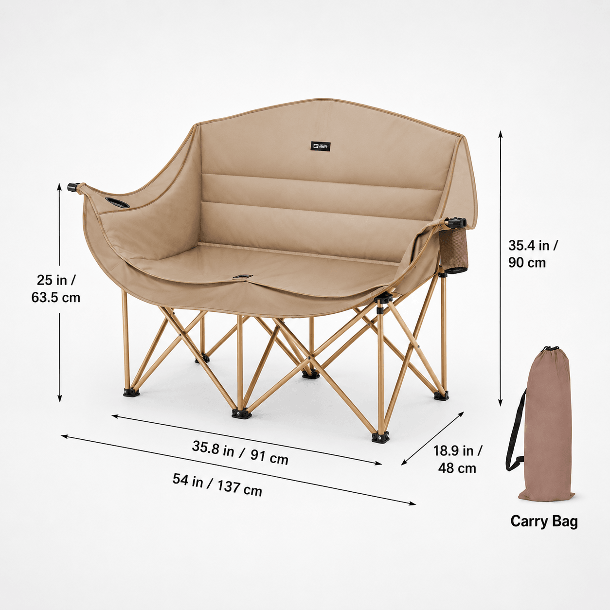 Double Camping Chair – 440lbs Heavy Duty with Cup Holder for Outdoor Camping| Traverseon