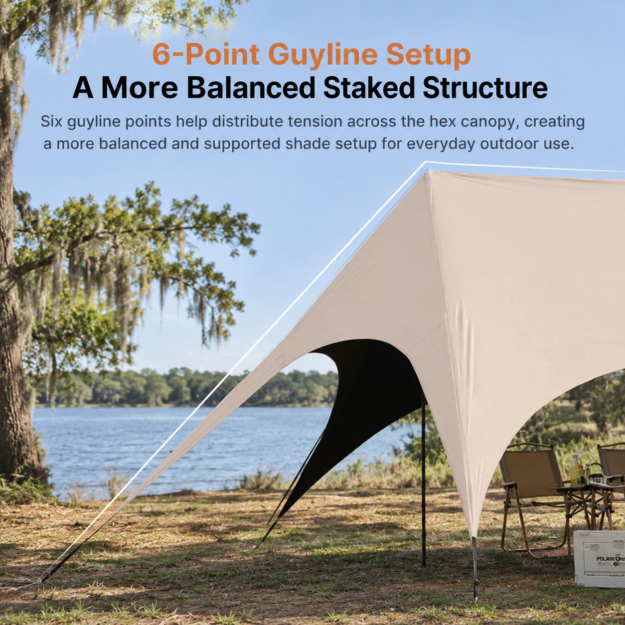 Large Hex Camping Tarp Shelter – UPF50+ 301 sq ft Sun Shade Canopy | Traverseon