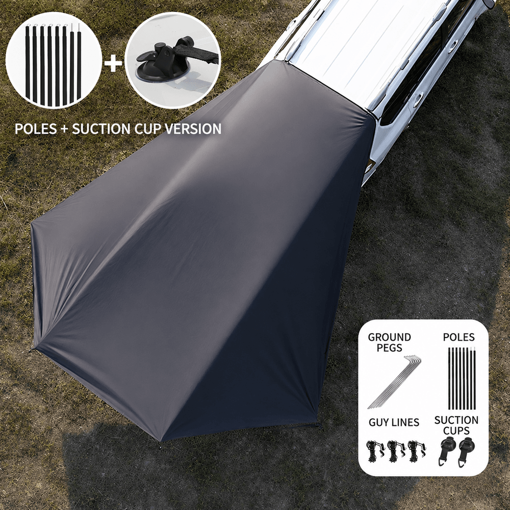 SideMount Dual-Use Car Awning — 2 in 1 Rear & Side Setup, Leak Resistant, Windproof Stable, All Weather Portable | Traverseon