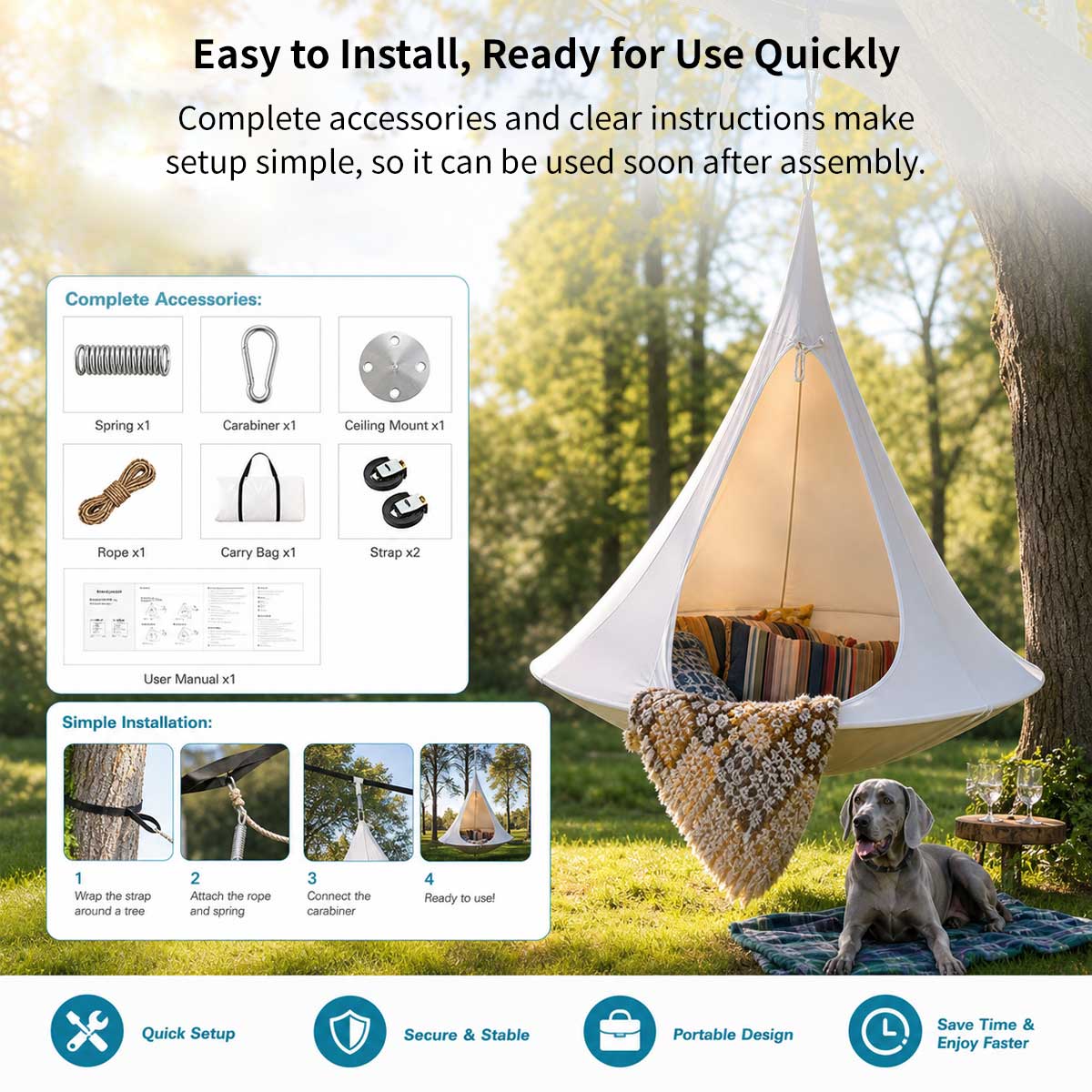 Conical Hanging Hammock Chair – 441 lb Waterproof Outdoor Swing | Traverseon