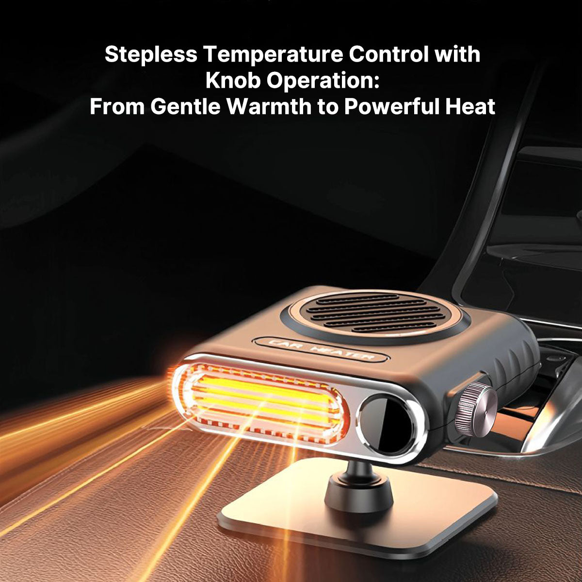 12V car heater with stepless temperature control knob from low to high heat