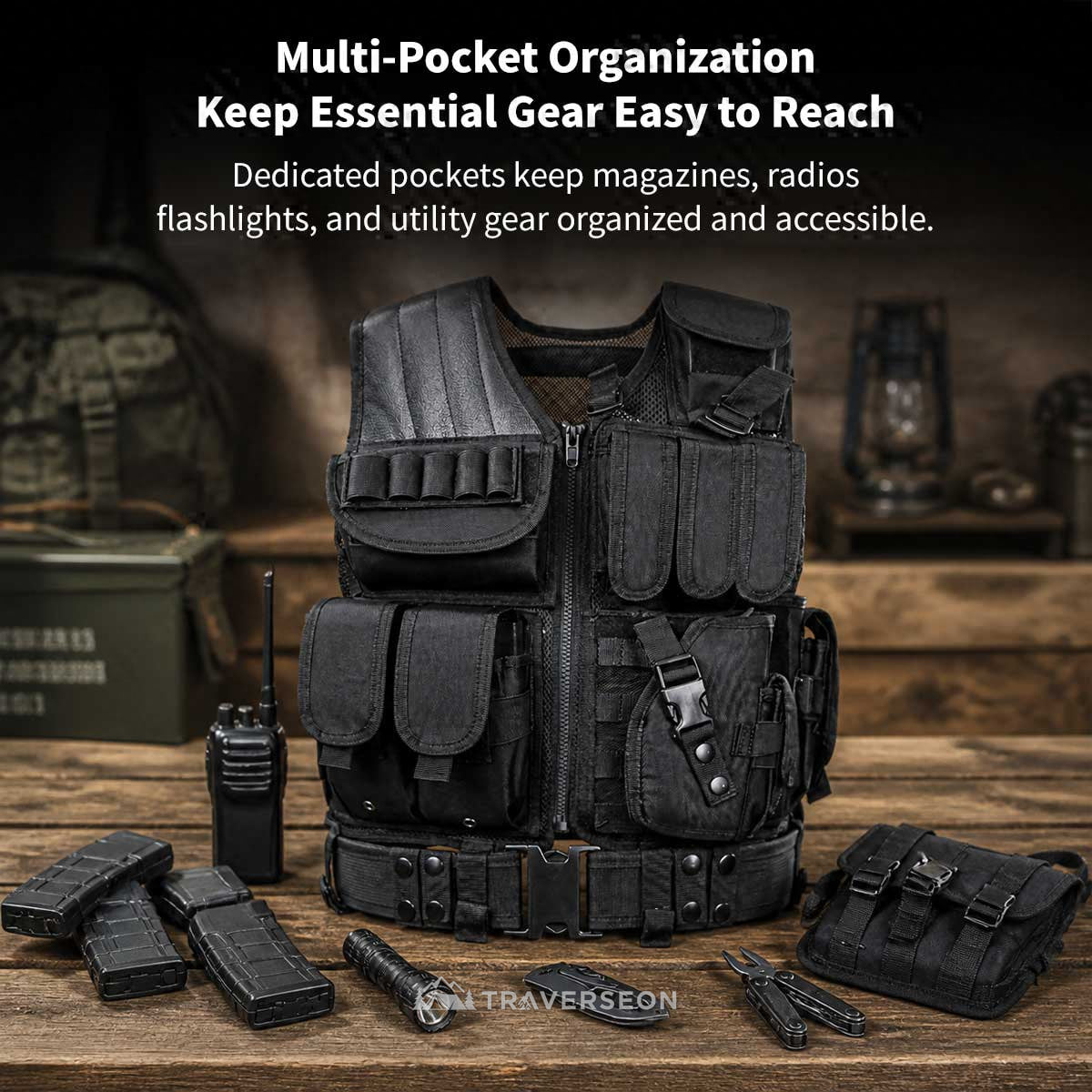 600D Tactical MOLLE Vest – Adjustable 3.09 lb Mesh Loadout | Traverseon