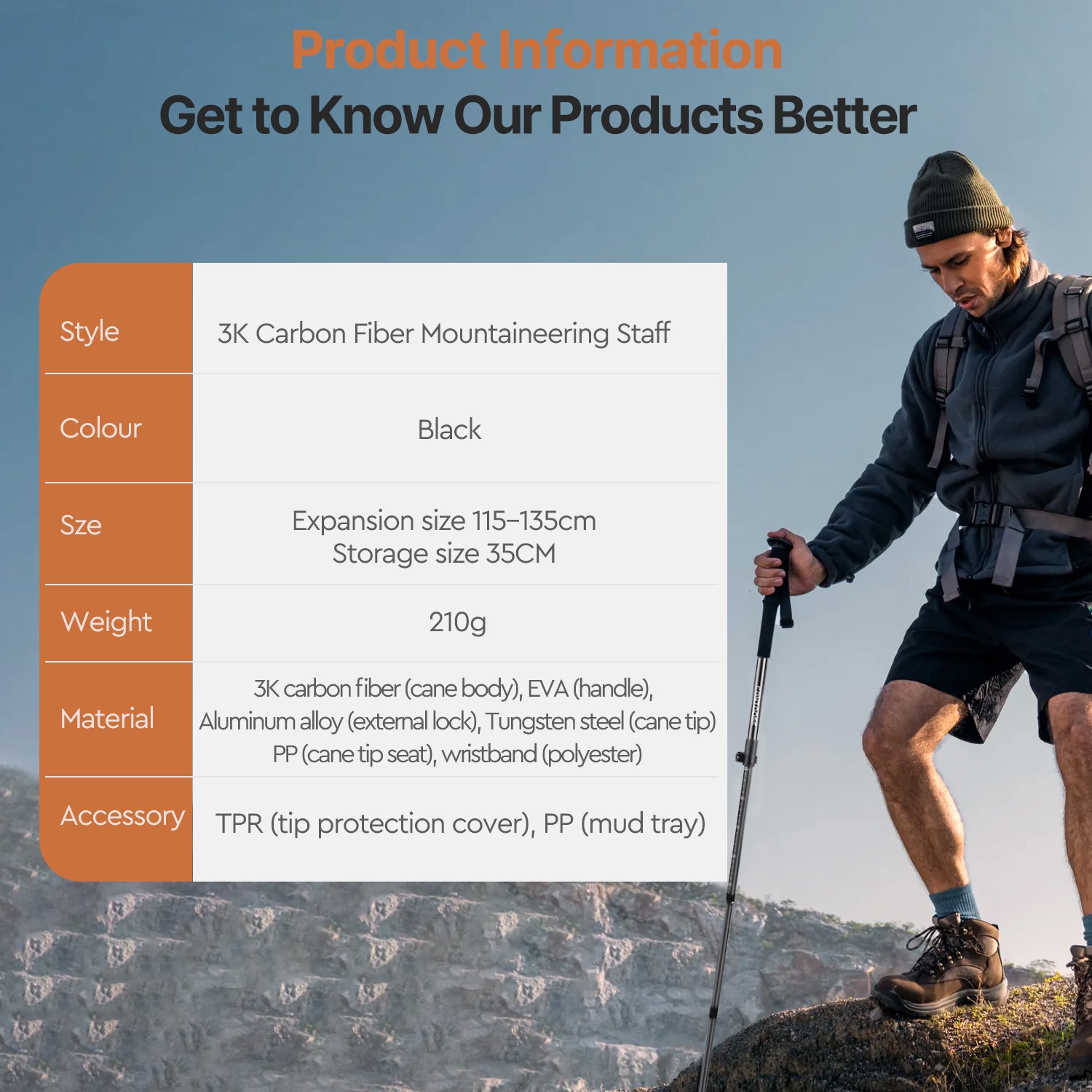 Light Yet Strong 3K Carbon Fiber Trekking Pole