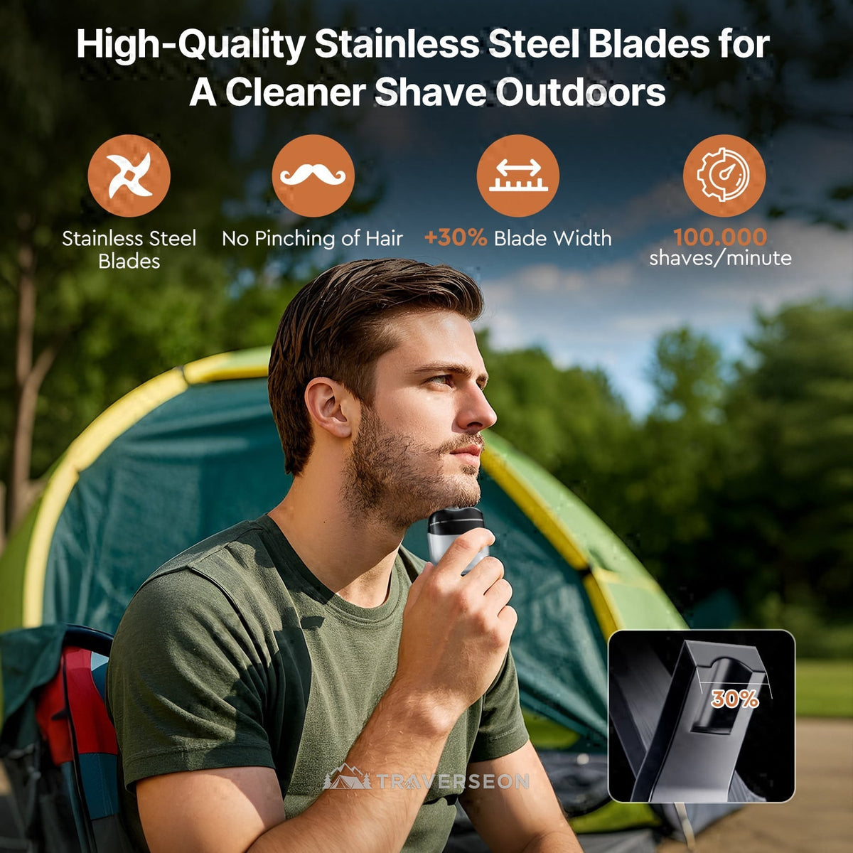8000RPM Mini Electric Razor | 60-Day Battery, Magnetic Head Travel Shaver | Traverseon
