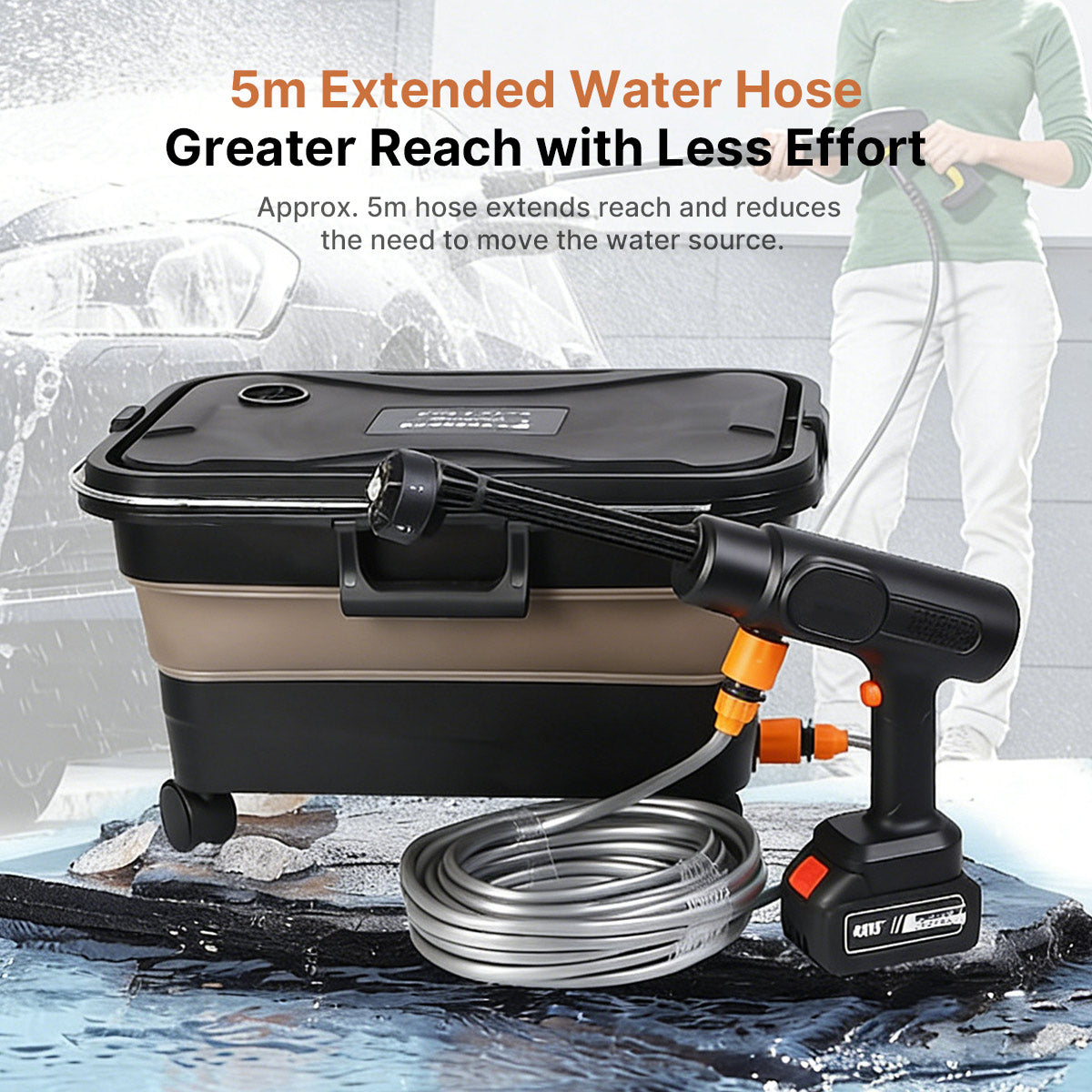 Portable Cordless Pressure Washer, 23L Tank, 6 Modes, All-Scene Cleaning | Traverseon