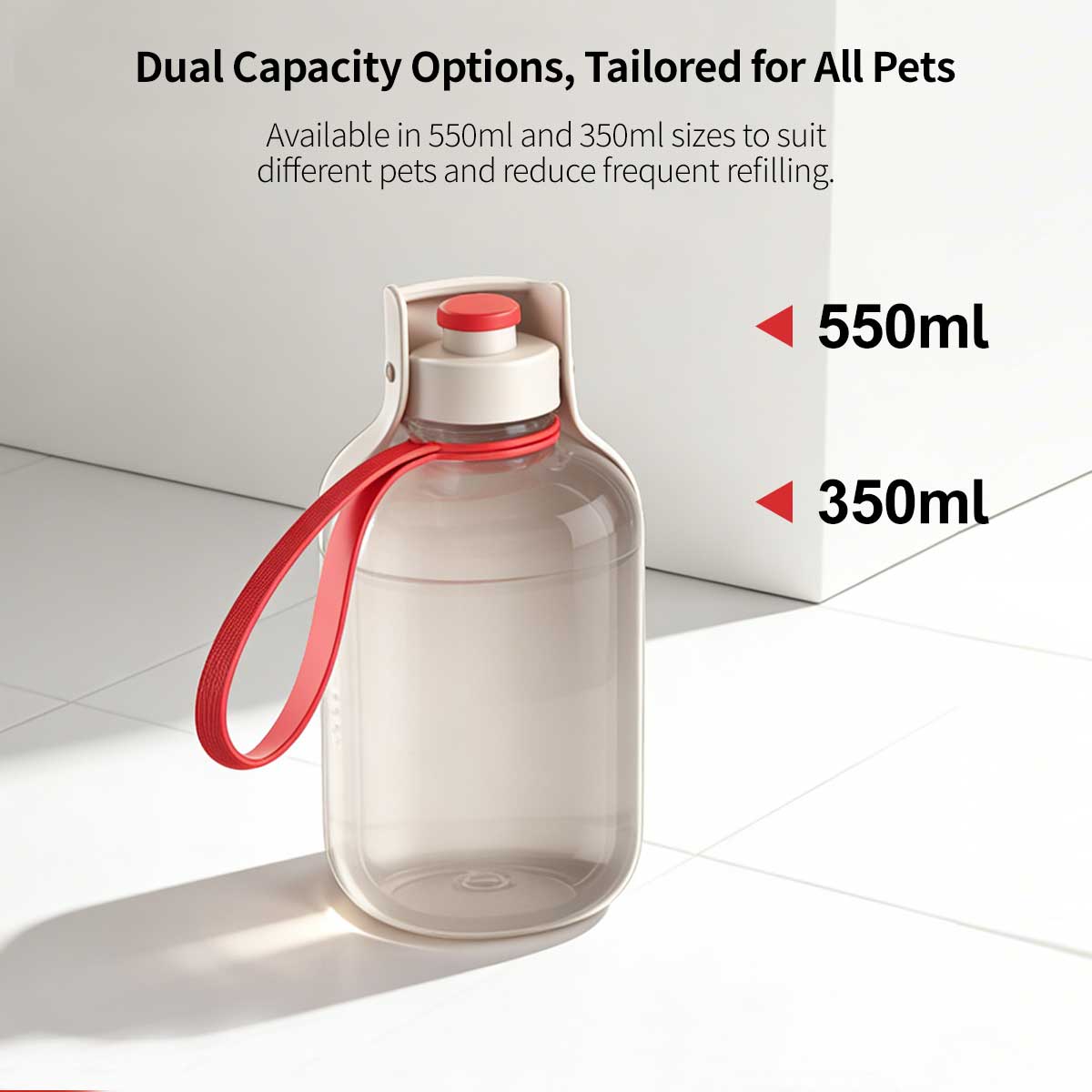 Portable Dog Water Bottle – 550/350ml 150° Fold Wide-Mouth, Leak-Proof for Outdoor Walking | Traverseon