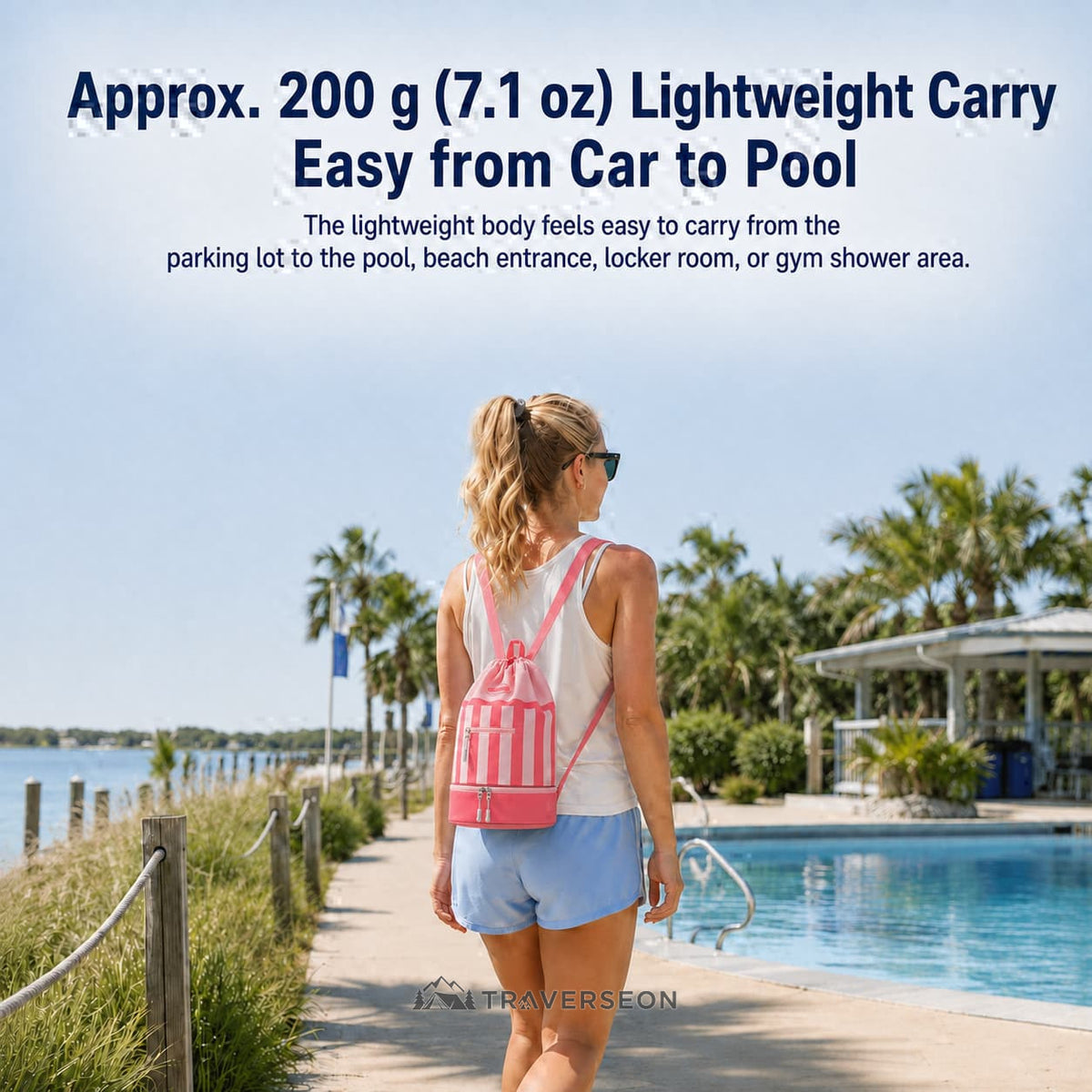 17.5L Wet Dry Drawstring Swim Bag – Bottom Compartment Pool Bag | Traverseon