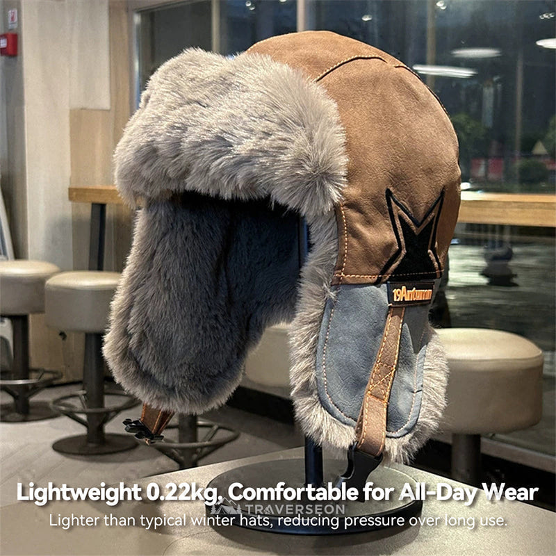 3-Way Winter Trapper Hat with Ear Flaps, Fleece-Lined Faux Leather Cold Weather Hat | Traverseon