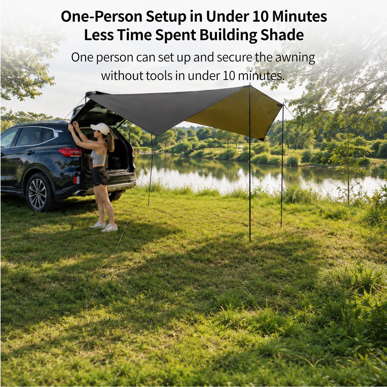 SideMount Dual-Use Car Awning — 2 in 1 Rear & Side Setup, Leak Resistant, Windproof Stable, All Weather Portable | Traverseon