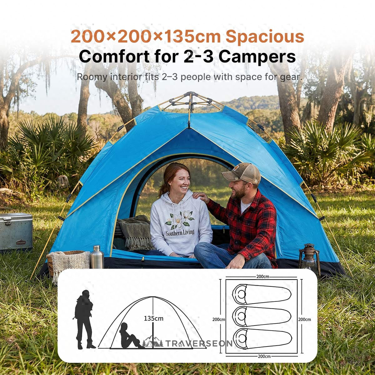 2 Person Instant Pop Up Camping Tent – 3s Setup, Double Layer | Traverseon