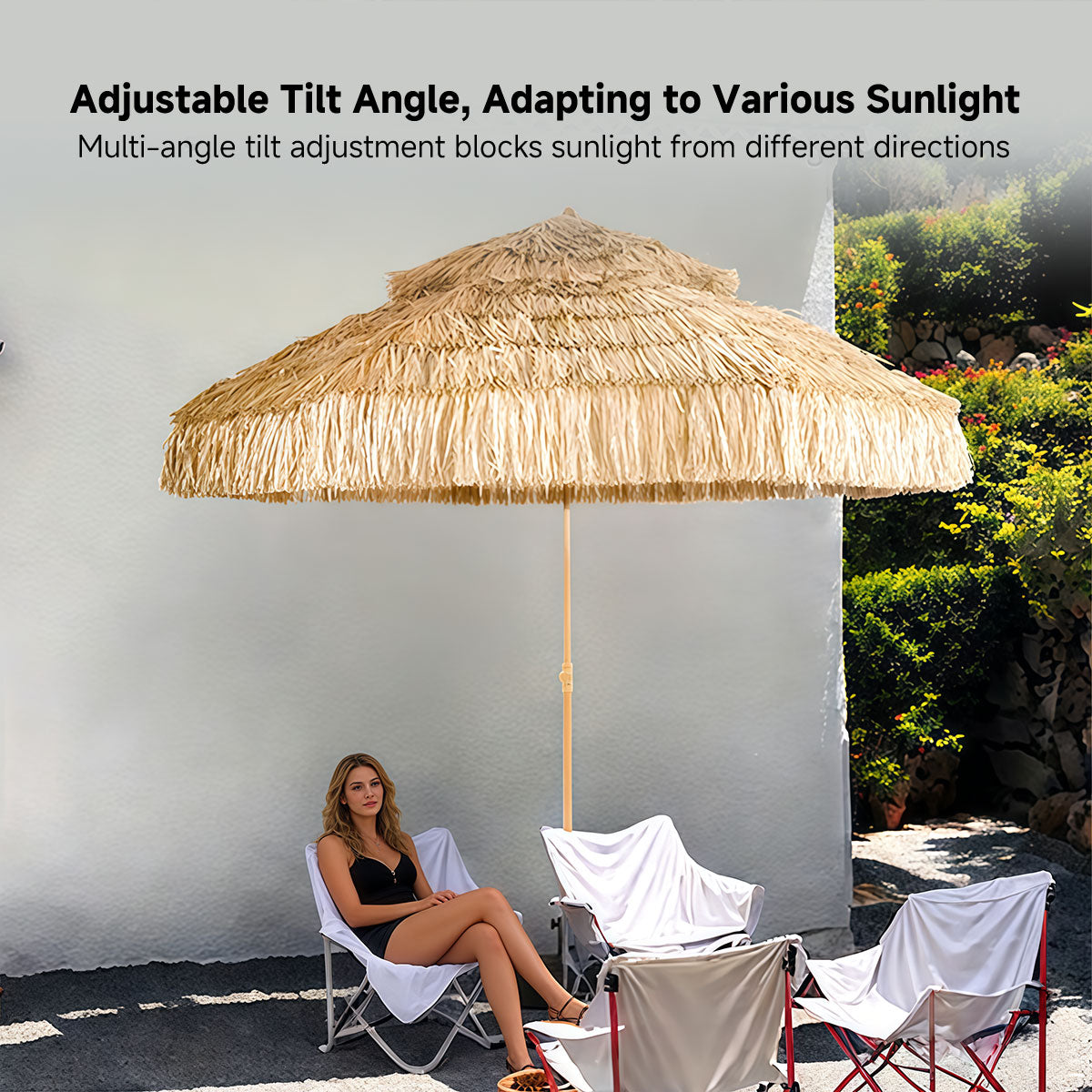 Straw Patio Umbrella – 2M/2.4M DoubleTop Anti-Pinch Tiltable Waterproof Deck Backyard Pool Garden | Traverseon