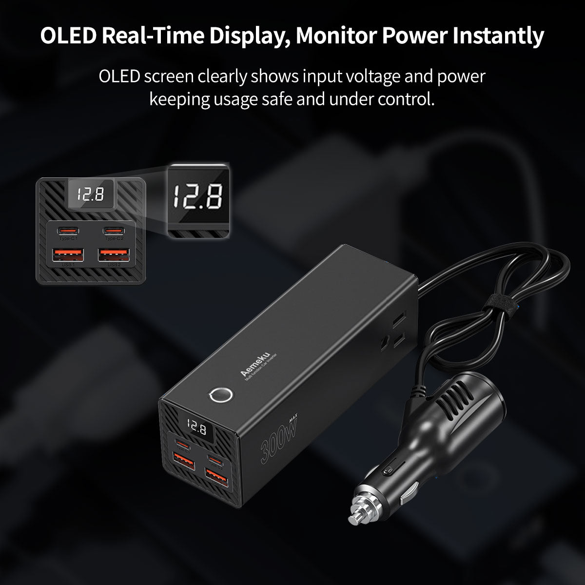 Car Power Inverter – Dual Fast Charge, 2 Outlets & 4 USB, Fits All Vehicles, Road Trips & Camping Must-Have| Traverseon