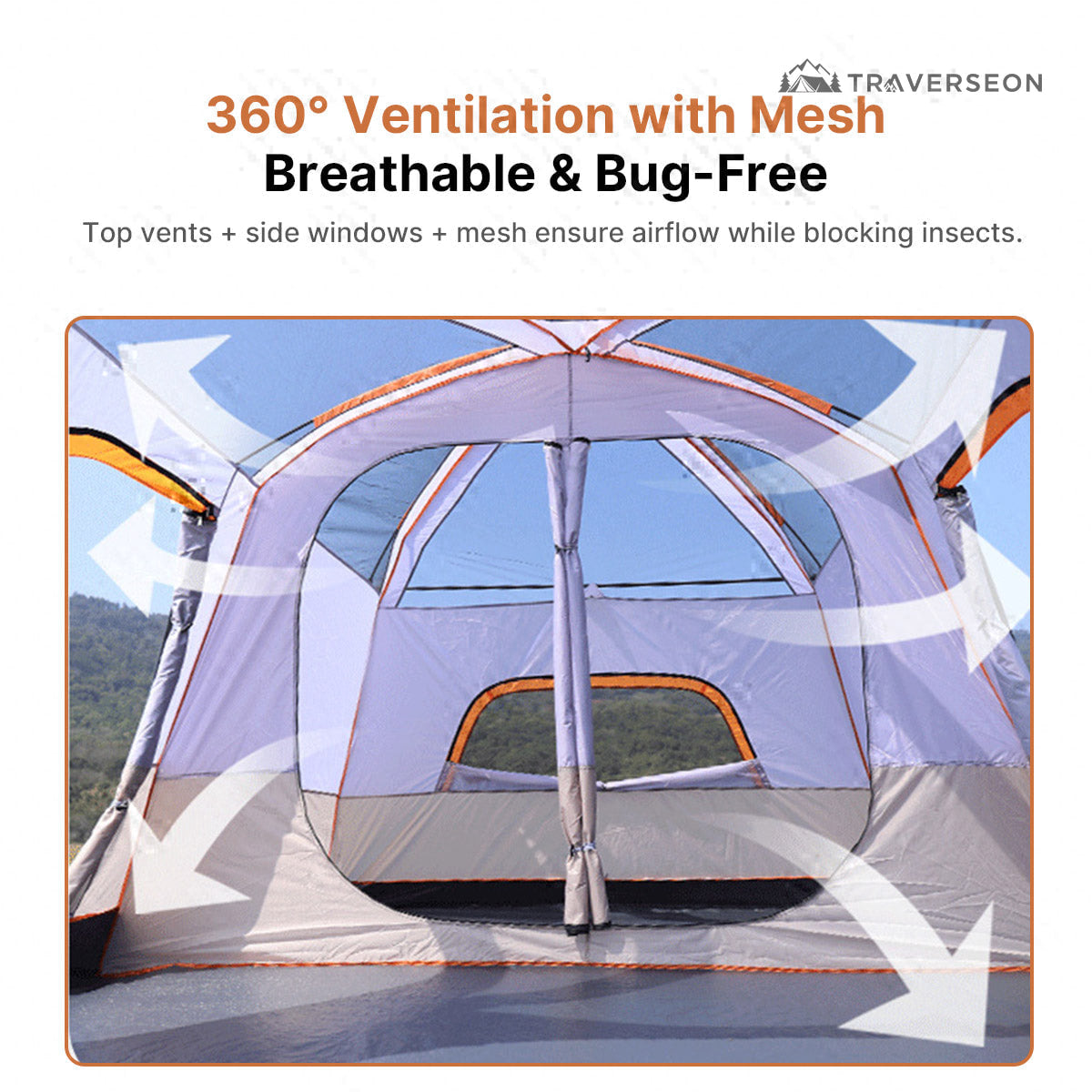 12 Person Family Camping Tent – 14.1 × 10 ft, 3-Room Waterproof | Traverseon