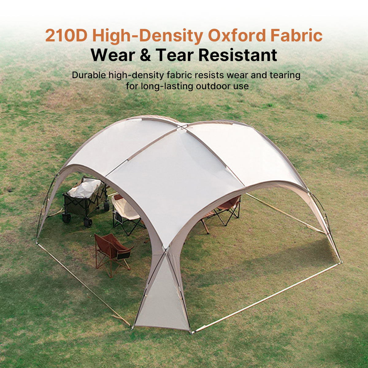 Camping Dome Tent 14×14ft – 210D UPF50+ Ventilated Windproof for Camping Beach Picnic | Traverseon