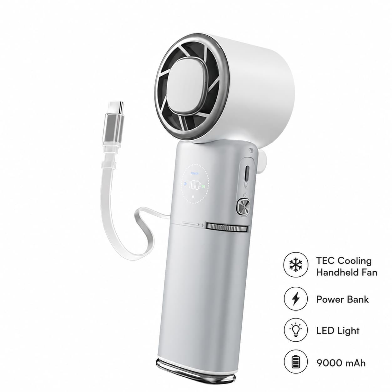 TEC Cooling Handheld Fan – 9000mAh Rechargeable Fan with Power Bank | Traverseon