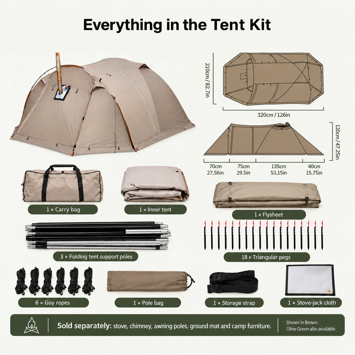All-Season Family Hot Camping Tent with Stove Jack