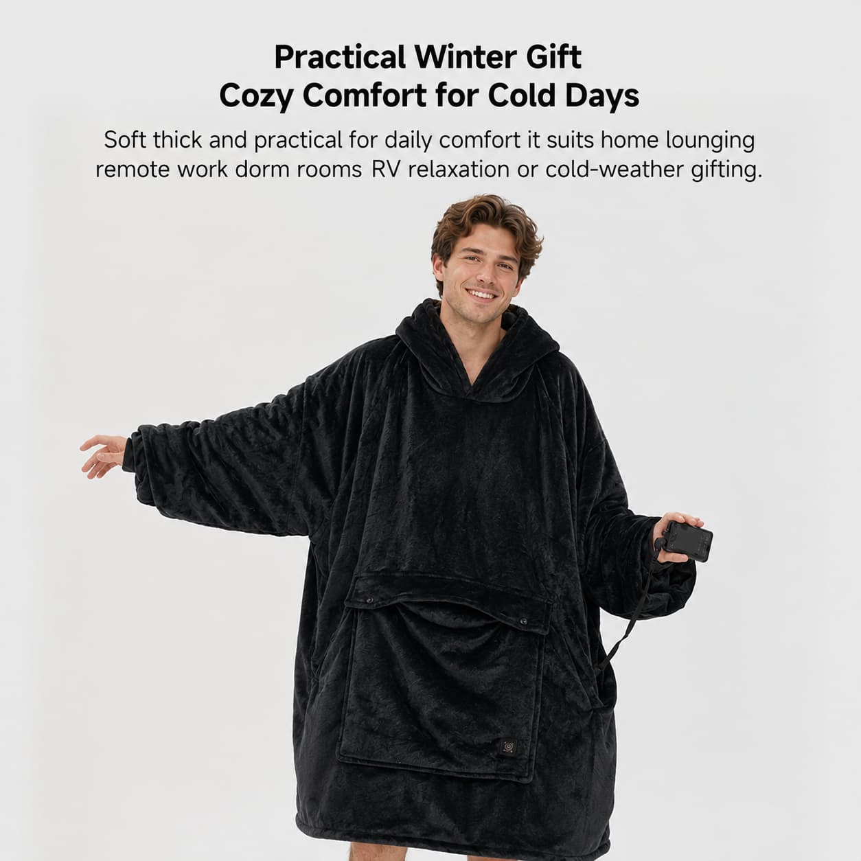 USB Heated Wearable Blanket Hoodie – 3-Zone Flannel Warmth | Traverseon