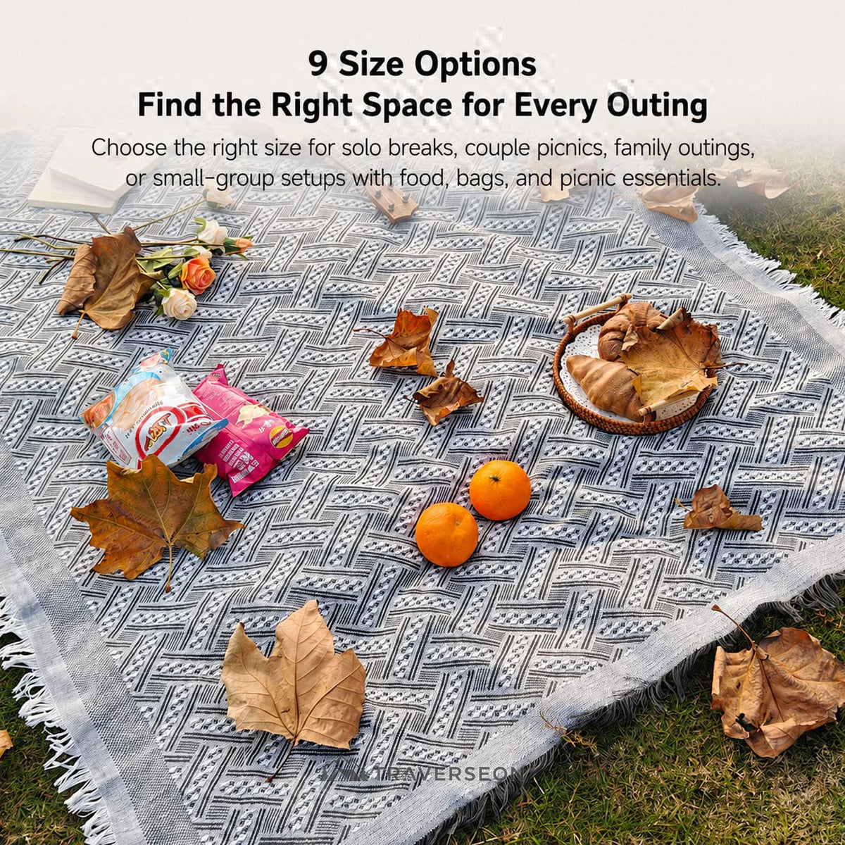 3-Season Woven Picnic Blanket – 9 Sizes for Indoor-Outdoor Use | Traverseon