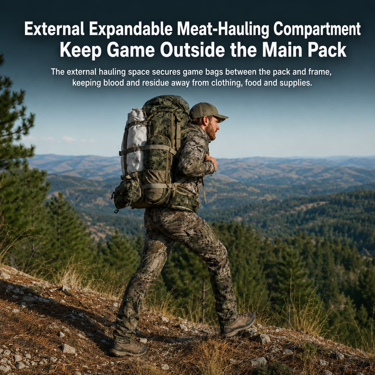 65.5L Camo Framed Hunting Backpack – 88 lb Max Load Meat Hauler | Traverseon
