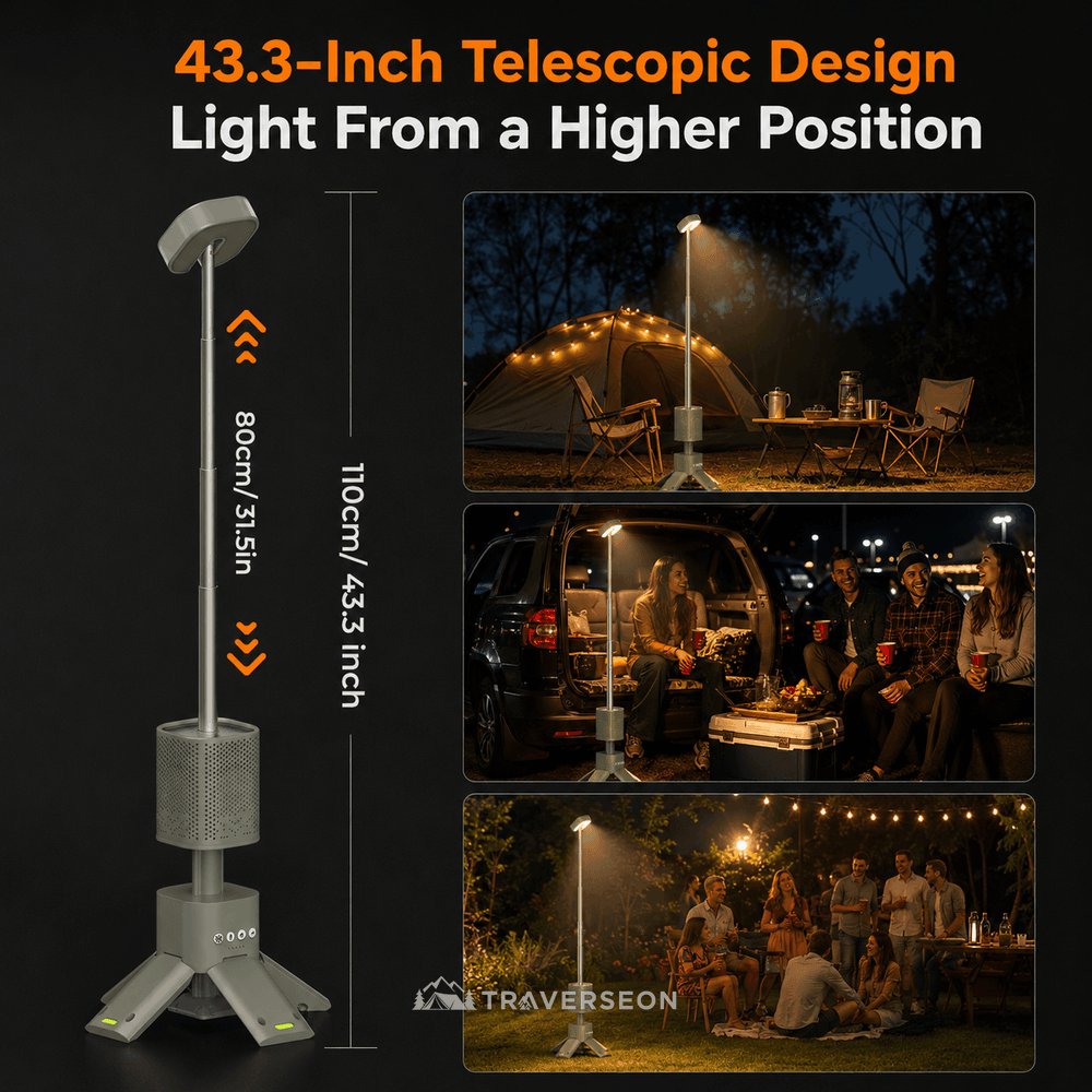 14000mAh Rechargeable Telescopic Camping Lantern with Bluetooth Speaker | Traverseon