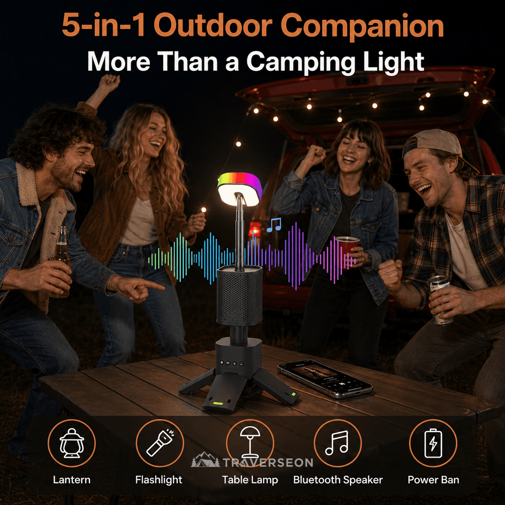 14000mAh Rechargeable Telescopic Camping Lantern with Bluetooth Speaker | Traverseon