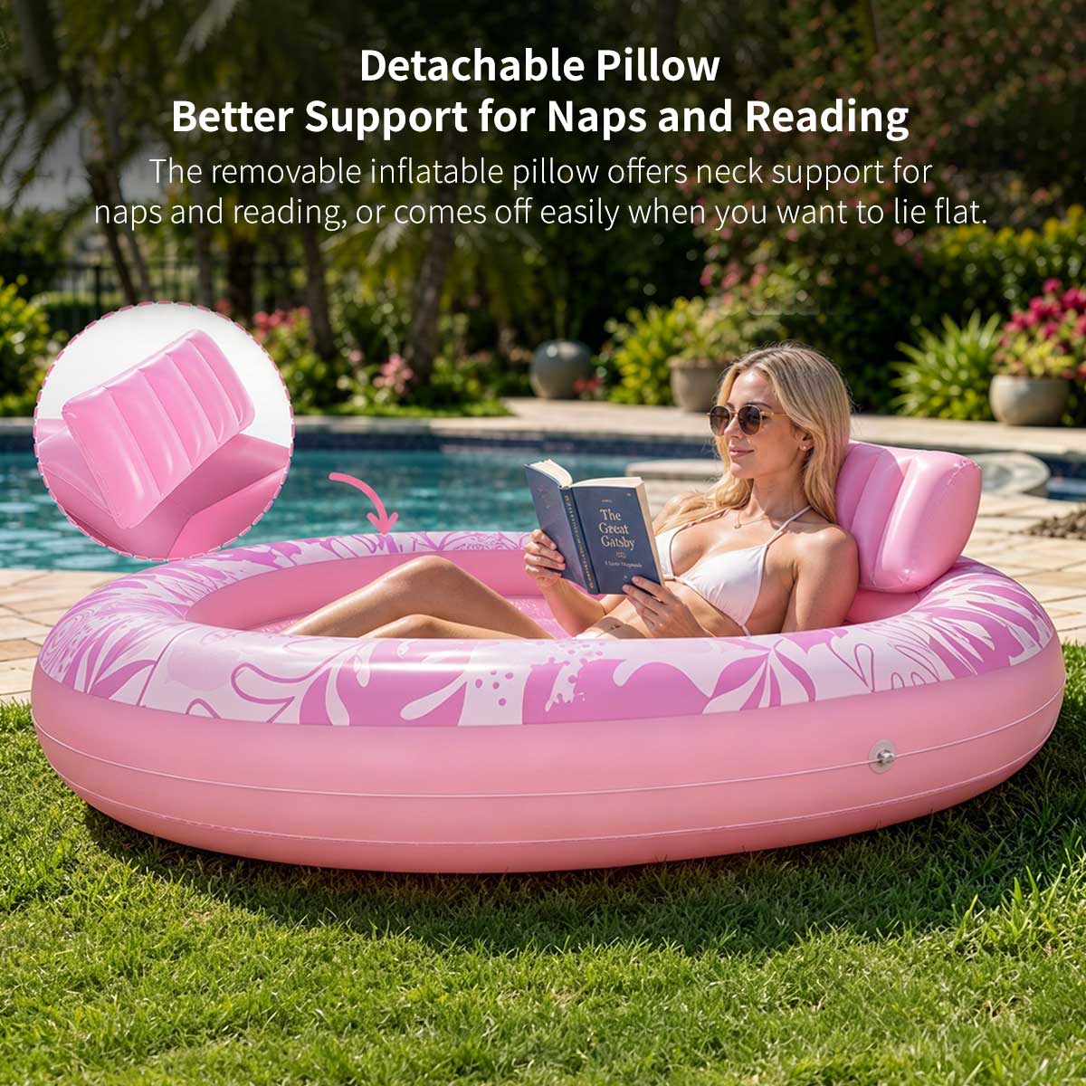 Inflatable Tanning Pool Lounger – 190 cm (75 in) 2-in-1 Pool Float | Traverseon