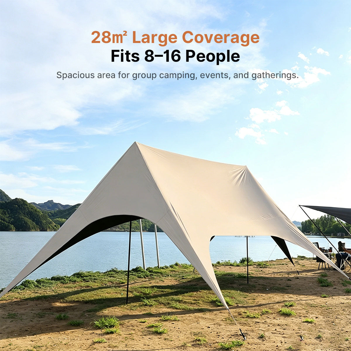 StormLock™ Hex Shelter — 360° Rainproof, 6-Point Stable, 2.6m Tall Entry, All-Terrain Portable | Traverseon