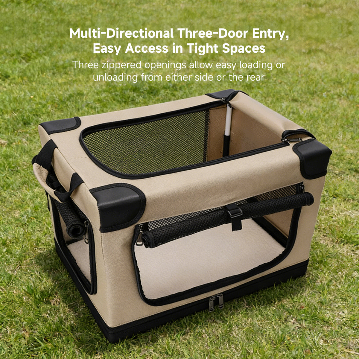 Foldable Soft Dog Crate - 3 Sizes Reinforced Frame Waterproof Oxford Crate for Car Trips & Indoor Storage | Traverseon