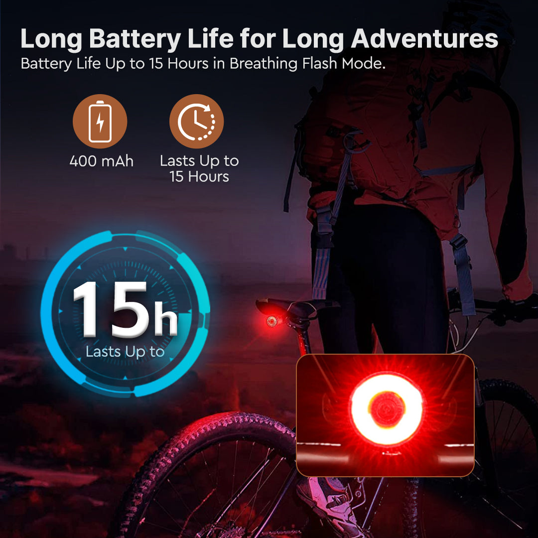 Ultra-long Battery Life and Smart Motion Sensor – 15-Hour Safe Riding Taillight