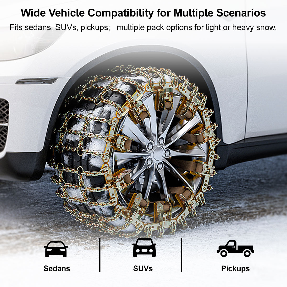 Snow Chains for Car Tires – Alloy Grid, Jack-Free Install | Traverseon