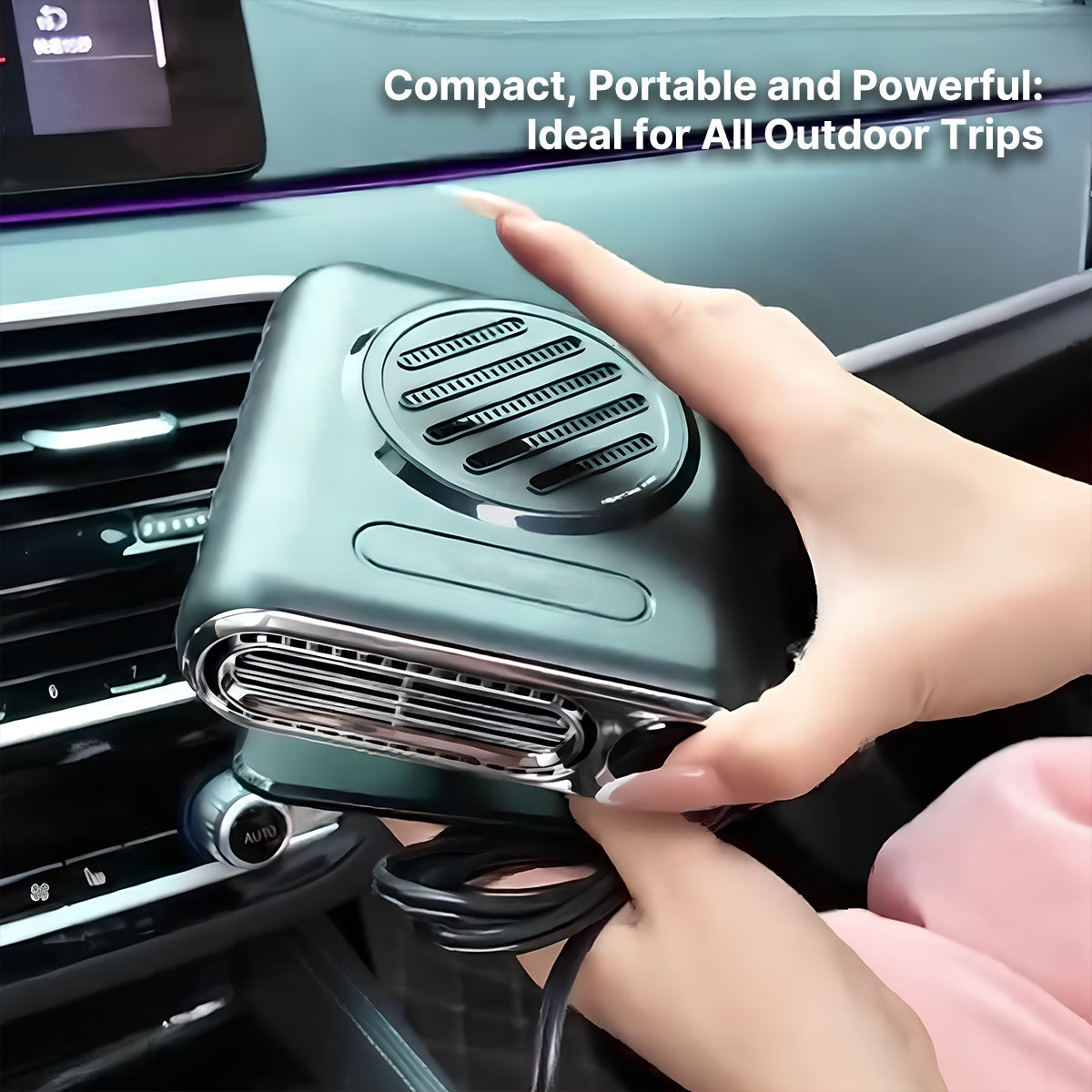 Compact portable car heater for winter road trips and outdoor camping
