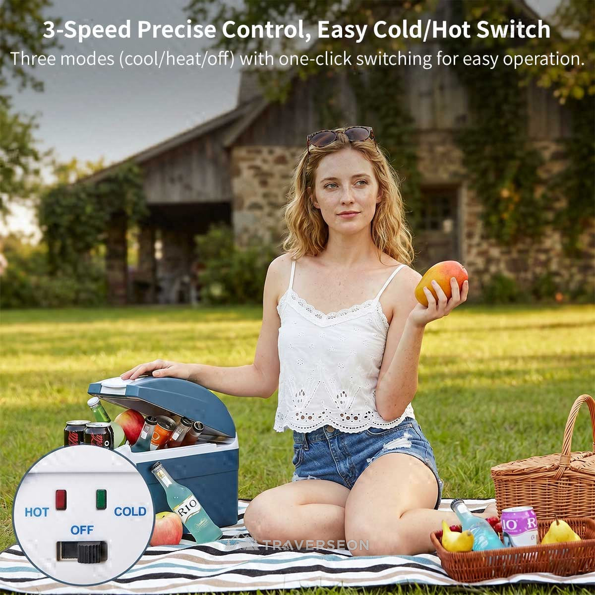 12V Portable Car Cooler & Warmer – 8L Quiet 33dB for Car Camping | Traverseon