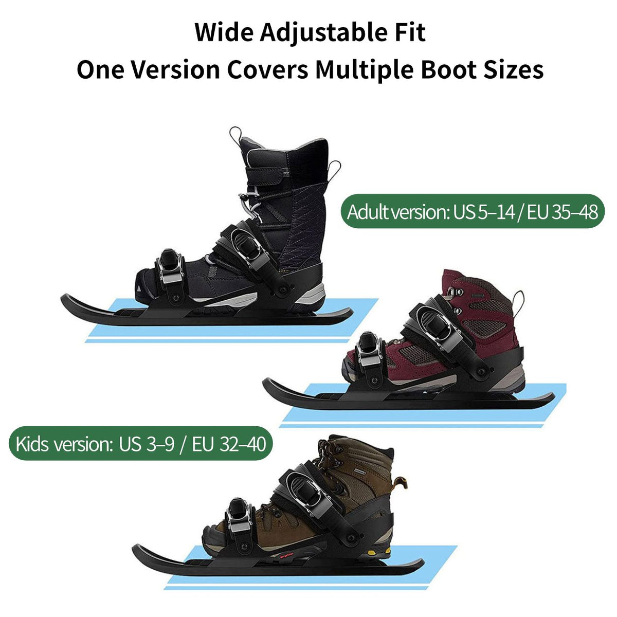 Ski Snow Skates – Mini Short Adjustable Bindings Adult Kids Portable Snow Skiing | Traverseon