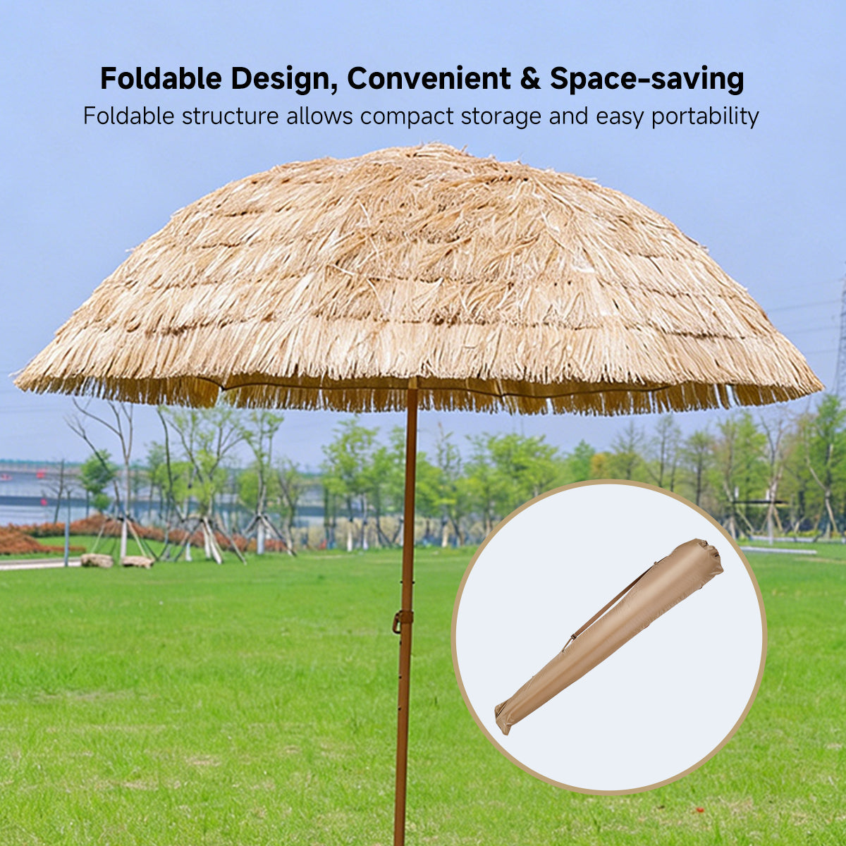 Straw Patio Umbrella – 2M/2.4M DoubleTop Anti-Pinch Tiltable Waterproof Deck Backyard Pool Garden | Traverseon